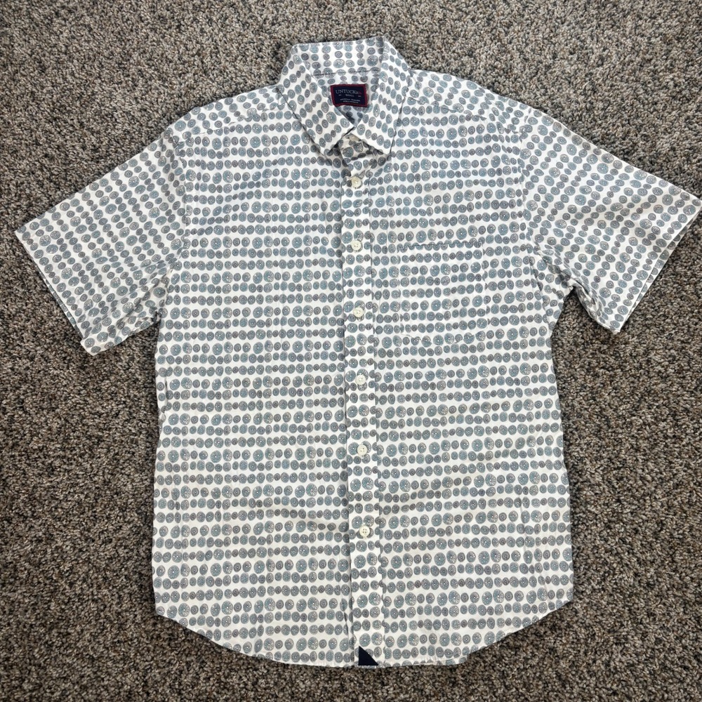 UNTUCKit Men's S Short Sleeve Button Down Shirt White Blue Citrus Print Cotton - Picture 2 of 7